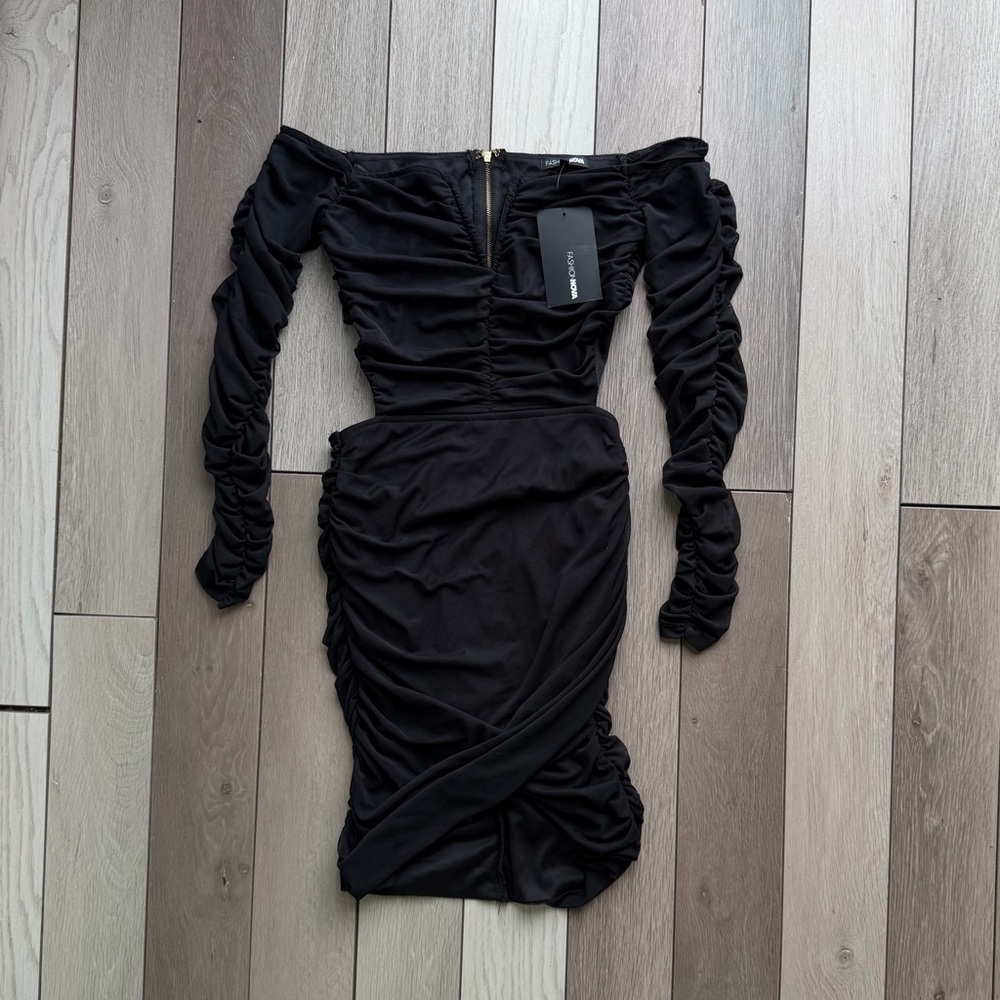 Fashion Nova Sweet Oasis Ruched Cut Out Mini Dress